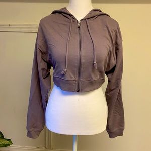 Purple cropped drawstring hoodie